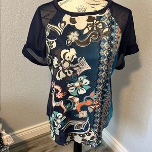 Next Level Apparel Navy Floral Short Sleeve Top